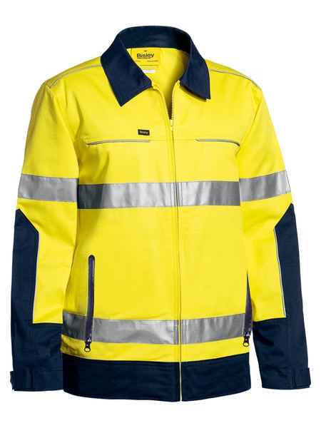 Bisley, Hi Vis Cotton Drill Jacket, BJ6917T - Yellow/Navy (Size: 5XL)