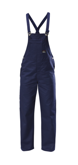 Navy Hard Yakka Bib Overalls, size 4, featuring adjustable straps, multiple pockets, and durable 100% cotton fabric.