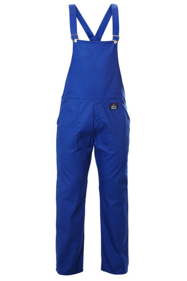 Royal blue Hard Yakka Bib Overalls, size 12, featuring durable fabric, adjustable straps, and multiple utility pockets.