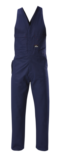 Navy Hard Yakka Easy Action Overalls size 4, featuring durable fabric, concealed zip, and multiple pockets for utility.