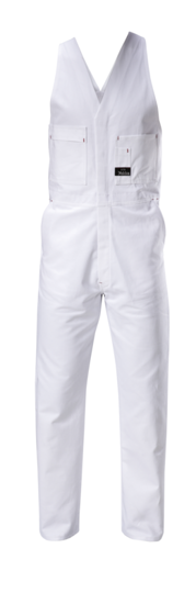 White Hard Yakka Easy Action Overalls (Size 15) featuring durable fabric, multiple pockets, and concealed zip for comfort and functionality.