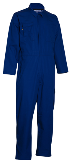 Durable royal blue Workhorse MOV068 zip overalls in size 12 with ample storage, elastic back, and UPF 50 sun protection.