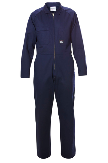 Hard Yakka Navy Zip Overalls, Size 7, featuring durable cotton, YKK zip, multiple pockets, and a comfort fit design.