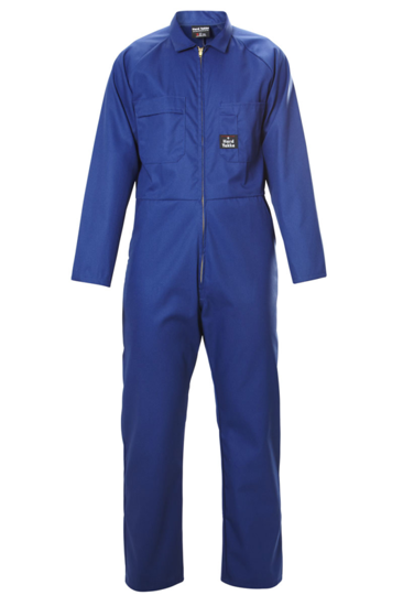 Hard Yakka N1221 Zip Overalls in Royal Blue, size 15, featuring durable fabric, multiple pockets, and a heavy-duty zip.