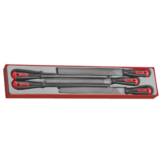 Teng 5pc file set in TTX storage tray, featuring flat, hand, half round, round, and three square files for precision work.