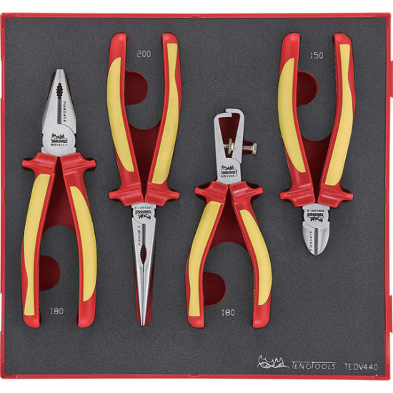 Teng MB 1000V VDE Plier Set, 4 insulated pliers in a TC tray, designed for safe electrical work up to 1000 volts.