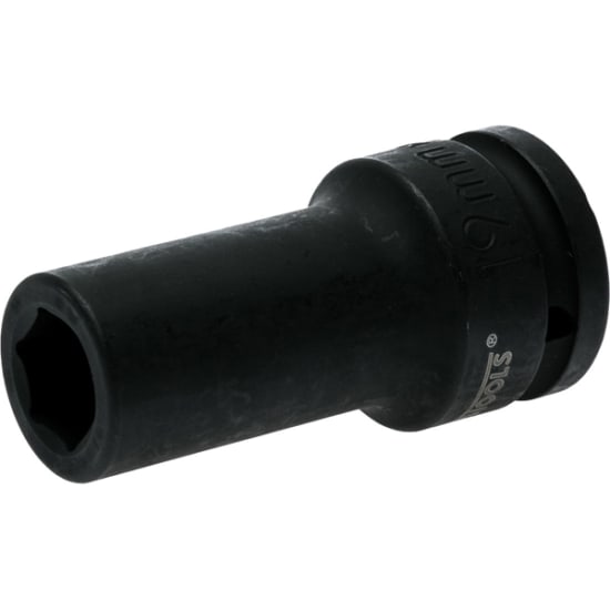 Teng 3/4in deep impact socket 19mm: chrome molybdenum, locking pin, black phosphate finish for durability and easy identification.