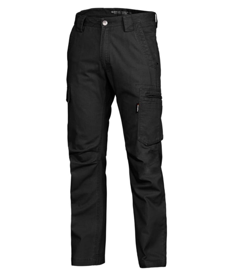 KingGee Canvas Tradie Pant in black, size 87, featuring 12 pockets, UPF 50+ protection, and durable 100% cotton canvas.