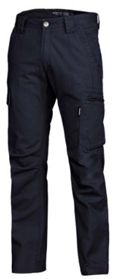 KingGee Canvas Tradie Pant in Oil Navy, Size 117, features durable cotton, UPF 50+, narrow fit, and 12 multifunctional pockets.