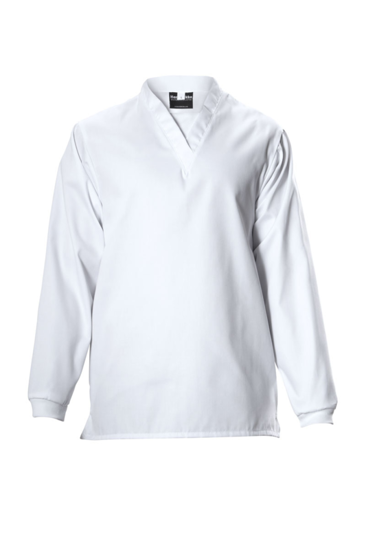 Hard Yakka white long sleeve jerkin in 4XL, made from durable polycotton with ribbed neckline and cuffs for comfort.