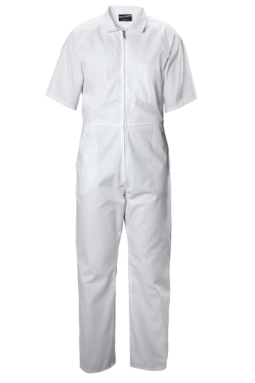 Hard Yakka white polycotton zip overalls, size 11, with durable fabric, pockets, and metal zip for easy wear.