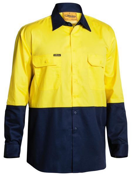 Bisley, Hi Vis Long Sleeve Shirt, BS6895 - Yellow/Navy - 4XL