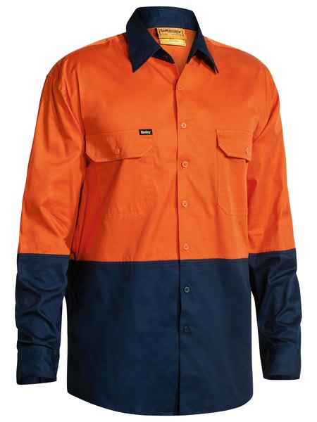 Bisley, Hi Vis Long Sleeve Shirt, BS6895 - Orange/Navy (Size: M)