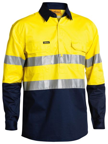 Bisley, Hi Vis Closed Front Shirt, BSC6896 - Yellow/Navy - M