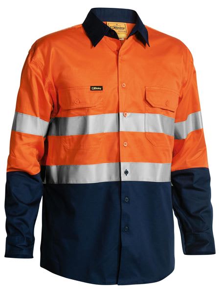 Bisley, Hi Vis Lightweight Shirt, BS6896 - Orange/Navy - 4XL