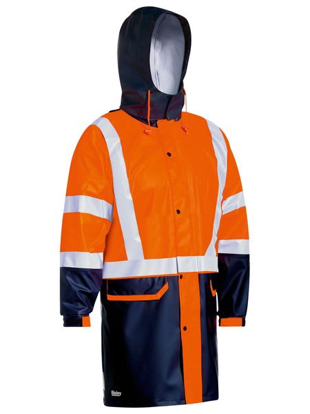 Bisley, Hi Vis Stretch PU Rain Coat, BJ6935HT - Yellow/Navy - 3XL