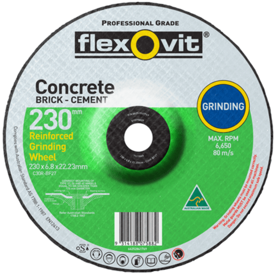 Iron Free Grinding Masonry Disc - 25PK, 230x6.8x22mm, ideal for precision grinding of masonry, stone, tiles, and ceramics.