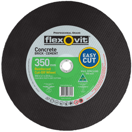 High-speed 350x4.1mm masonry cut-off discs for electric/petrol saws, ideal for cutting brick, concrete, and stone.