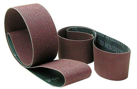 75x2000mm Norton aluminum oxide cloth belts in a 4-pack, ideal for aggressive sanding on wood and metal projects.