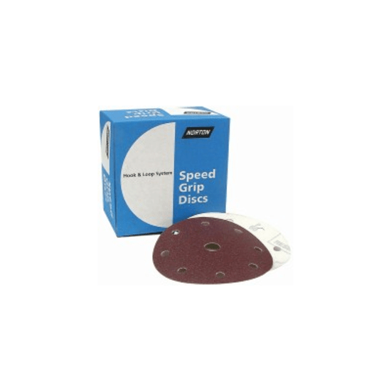 125MM sanding discs by Norton, heavy-duty E-weight backing, aluminium oxide grain for fast cutting, ideal for metal and wood.