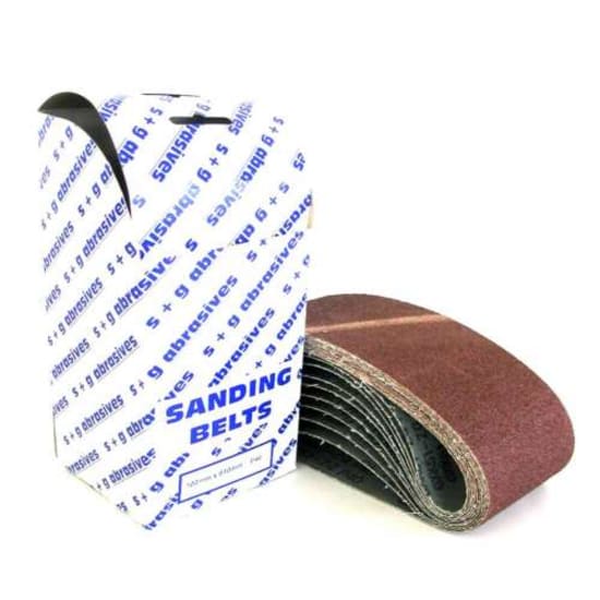 75X610 Portable Cloth Sanding Belts, 100G grit, pack of 10, ideal for sanding wood and metal with durable backing.