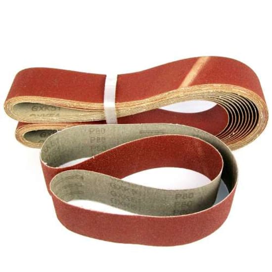 Durable 50x1220mm aluminum oxide sanding belts, 10 pack, perfect for metal and wood sanding tasks.