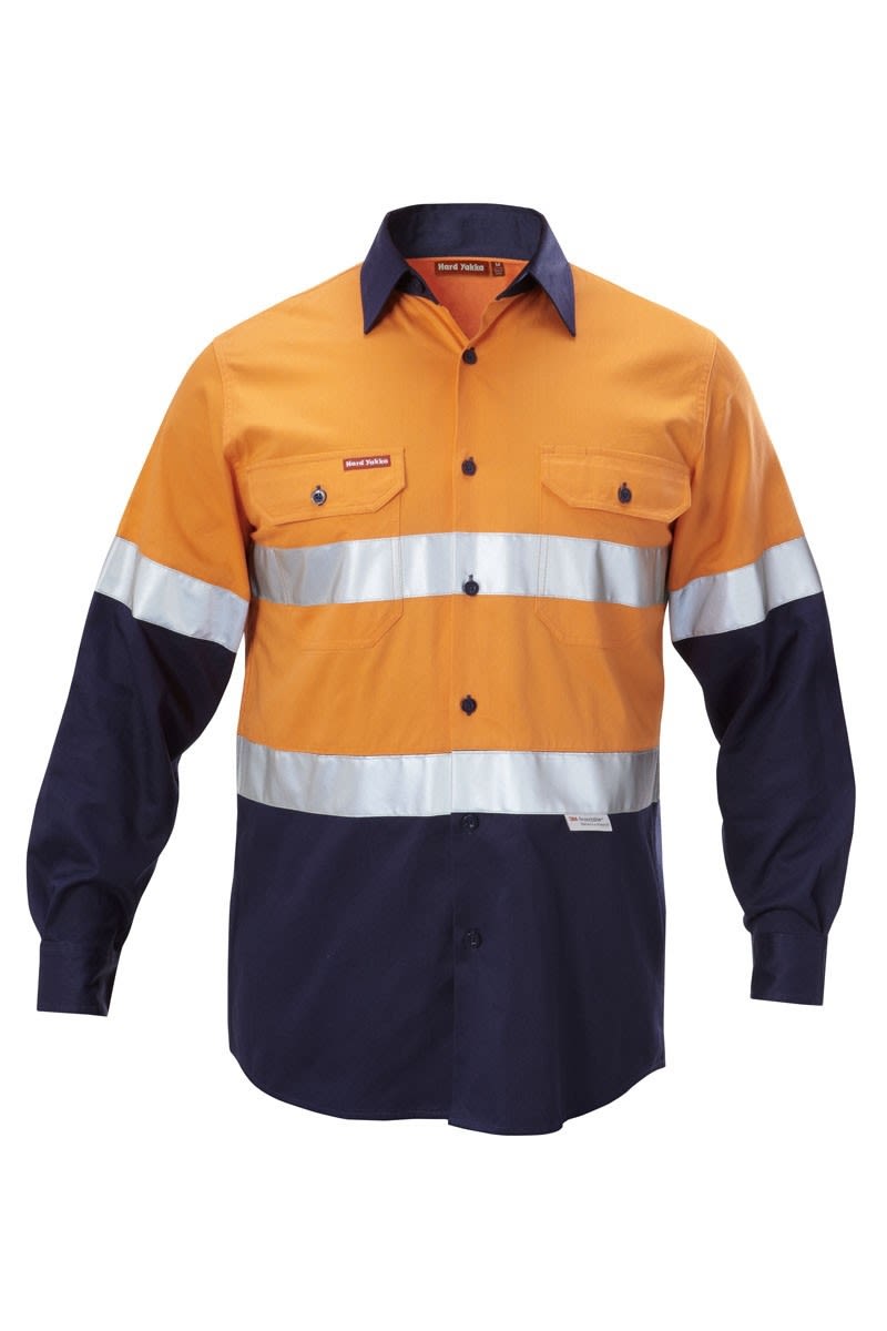 Hard Yakka, Hi Vis Shirt, Y07990 - Orange/Navy (Size: M)