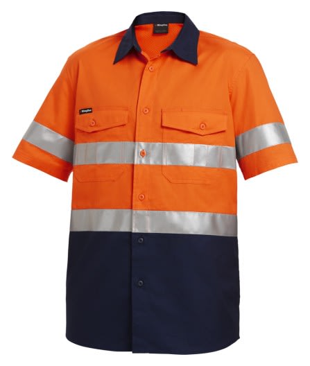 KingGee, Hi Vis Ripstop Workcool Shirt, K54885 - Orange/Navy (Size: XL)