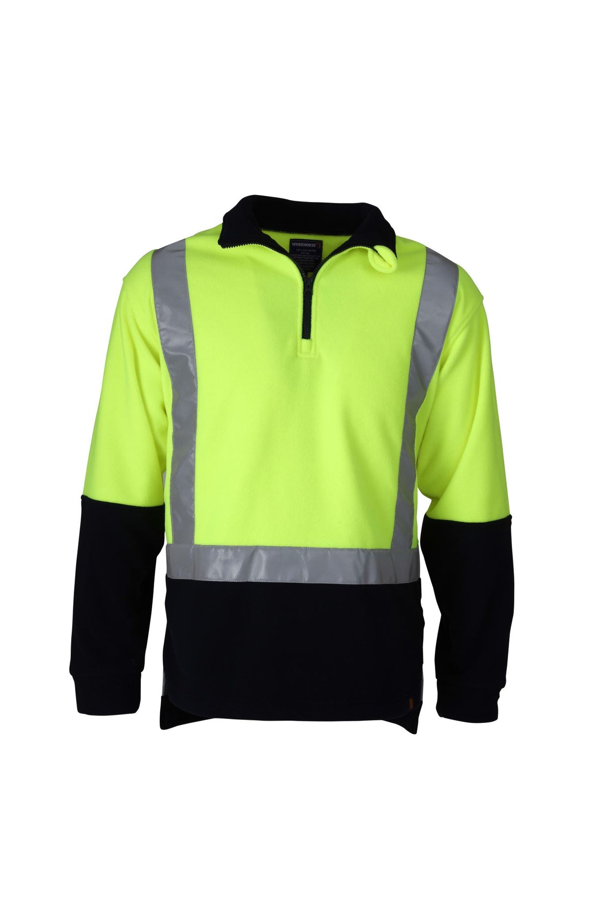 Workhorse, Hi Vis 1/4 Zip Fleece Pullover, MFL008 - Fluro Yel/Navy - M