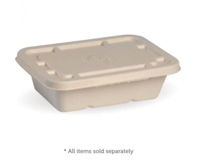 Eco-friendly 600ml Biocane takeaway containers, 125 pack, made from renewable sugarcane pulp, certified compostable and grease-resistant.