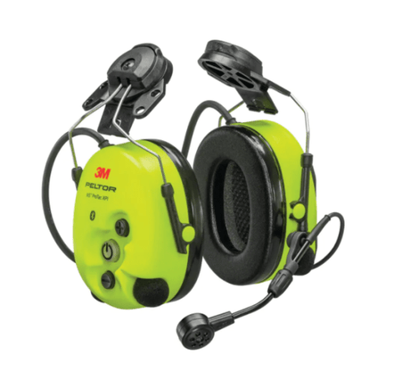 3M Peltor WS ProTac XPI FLX2 Headset with Bluetooth, noise-cancelling mic, and helmet attachment for effective hearing protection.