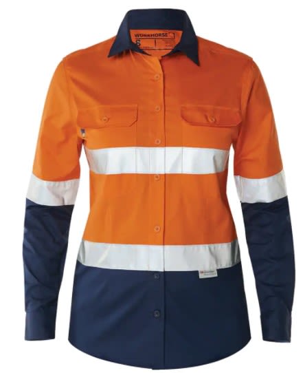 Workhorse, Women's Hi Vis Ripstop Shirt, WSH061 - Yellow/Navy - 12