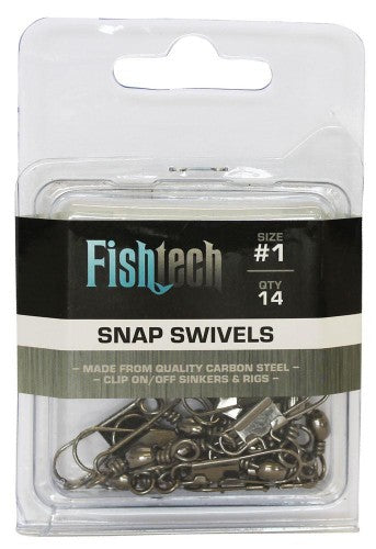 Premium Snap Swivels #1 in a pack of 14, crafted from carbon steel for easy rigging and durability in fishing.