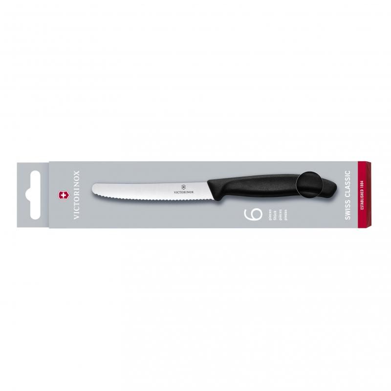 Victorinox Rounded Steak Knife Set with 6 durable knives features sharp blades and soft-grip handles for effortless cutting.