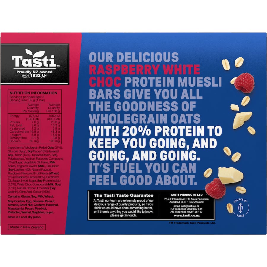 Tasti Protein Muesli Bars Raspberry White Choc