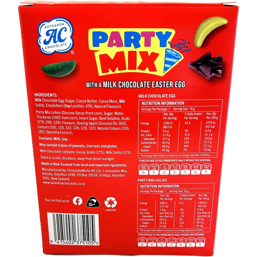 Aotearoa Chocolate Easter Egg With Party Mix