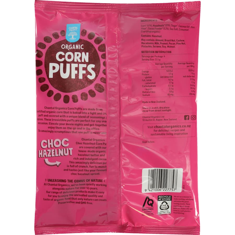 Chantal Organics Corn Puffs Choc Hazelnut