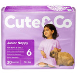 Cute & Co Nappies Junior Boys & Girls 16+ Kg Size 6 30pack