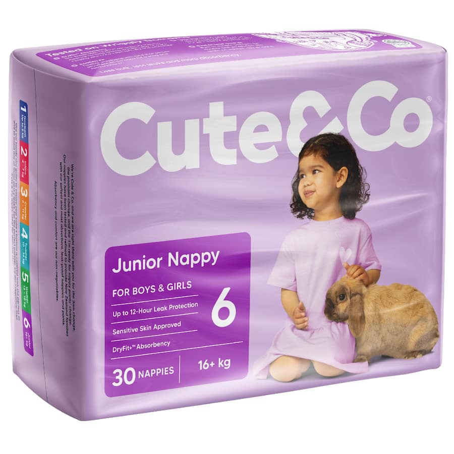 Cute & Co Nappies Junior Boys & Girls 16+ Kg Size 6 30pack