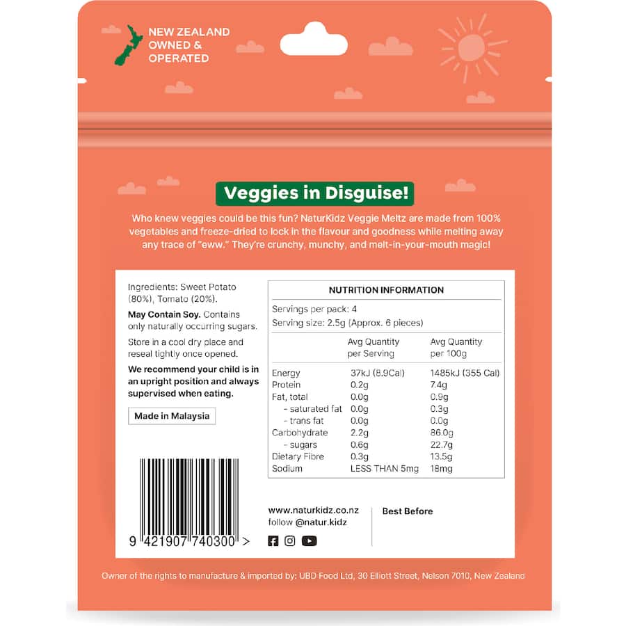 Naturkidz Veggie Meltz Baby Snacks Sweet Potato & Tomato 10g