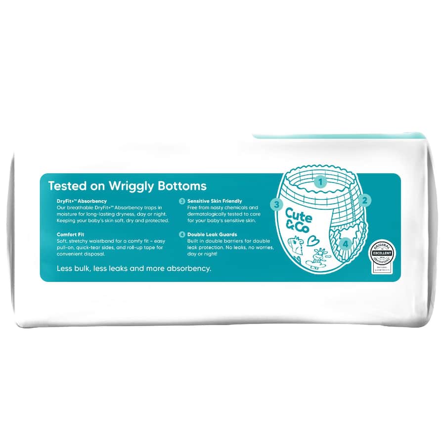 Cute & Co Nappy Pants Toddler Boys & Girls 10-14kg Size 4 34pack