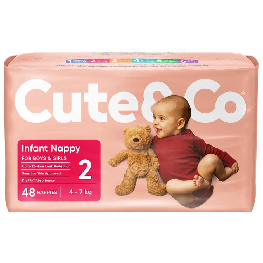 Cute & Co Nappies Infant Boys & Girls 4-7kg Size 2 48pack