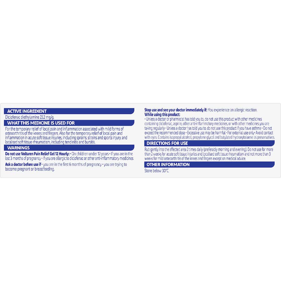 Voltaren Pain Relief Gel 12 Hourly 30g