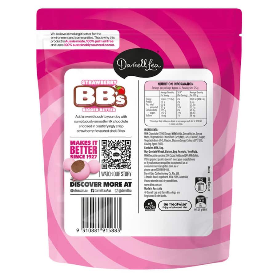 Darrell Lea Sweets Bb's Choc Strawberry 152g