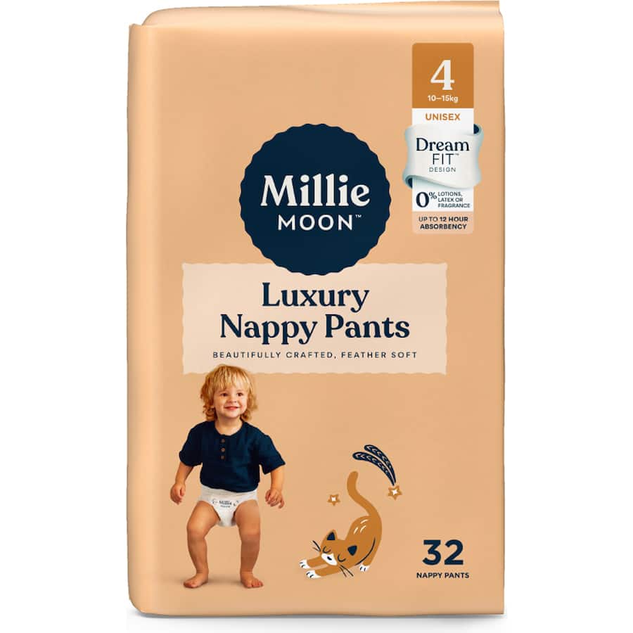Millie Moon Luxury Nappy Pants Boys & Girls 10-15kg Size 4 32pack