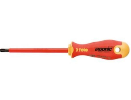 Ergonomic Felo 400 insulated screwdriver, 5.5 x 125mm, features anti-roll design, durable steel blade, and 1000V safety rating.