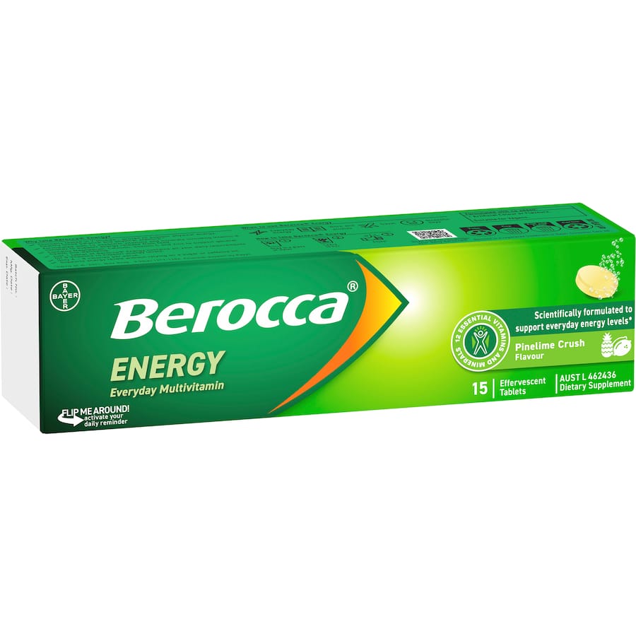 Berocca Energy Effervescent Tablets Pinelime Crush Flavour 15pack