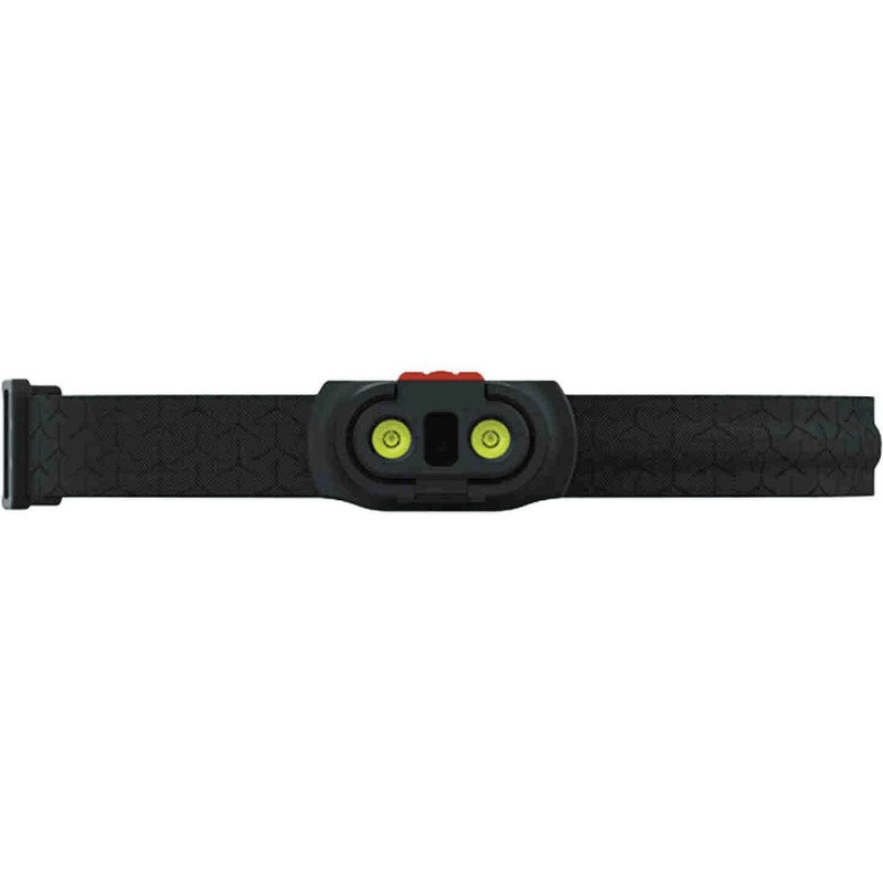 Lightweight Nebo Einstein headlamp with 750 lumens, adjustable strap, IPX6 water-resistant, features red and turbo modes.