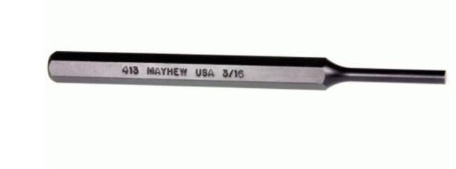 MAYHEW Pin Punch Short made of S-2 steel, featuring a parabolic head and black oxide finish for precision and durability.