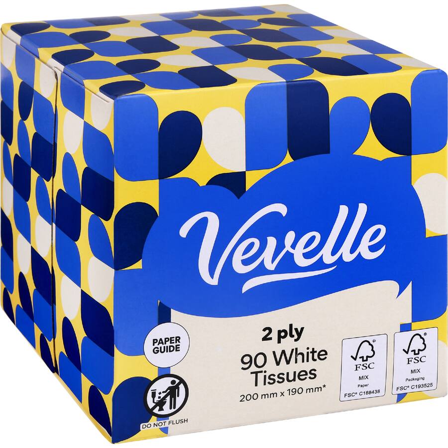 Vevelle Facial Tissue Cube 2 Ply - 90 pack